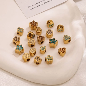 18K gold plated clover star beads set with sparkling colorful zircons for DIY jewelry