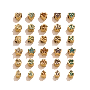 18K gold plated clover star heart spacer beads with colorful zircon for DIY jewelry