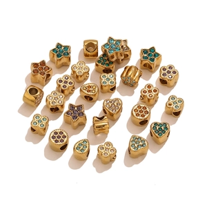18K gold plated clover star heart spacer beads with colorful zircon for DIY jewelry