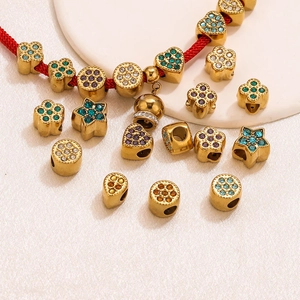 18K Gold Plated Stainless Steel Rhinestone Spacer Beads DIY Jewelry Making Clover Flower Star Heart Teardrop Loose Beads