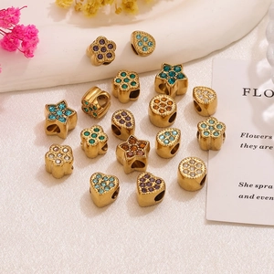 18K gold plated clover star beads set with colorful zircons for DIY jewelry making