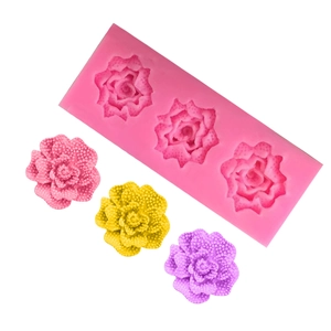 3-cavity rose flower silicone mold for DIY fondant cake decorating and handmade soap
