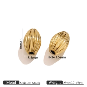 18K gold plated stainless steel pumpkin textured olive beads for DIY jewelry making