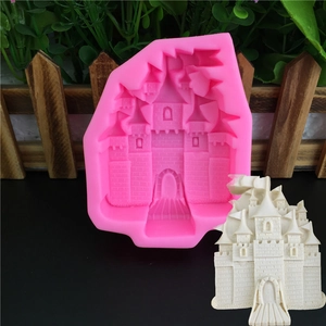 DIY castle-shaped silicone mold with detailed white castle model for resin and baking