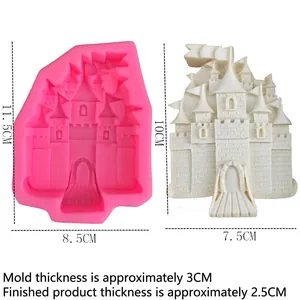 DIY castle shaped silicone mold with pink mold and white plaster castle model