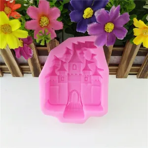 Pink castle silicone mold for DIY cake decorating and handmade soap crafts with 3D towers