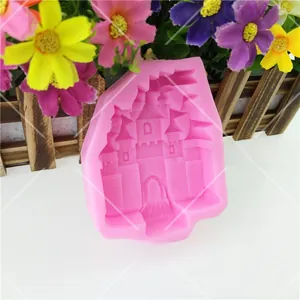 Detailed close-up of a pink castle silicone mold for DIY cake decorating and soap making