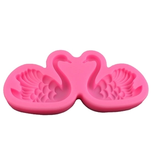 Pink swan pair silicone mold with detailed feather textures for fondant and DIY cakes