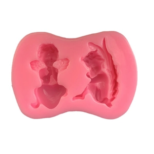 Pink silicone mold featuring two Cupid angel shapes for fondant cakes and handmade soap DIY