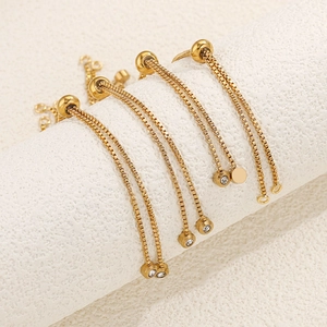 Verstellbare goldene Edelstahl-Box-Kettenarmbänder mit Gleitperlen und Zirkonia-Anhänger