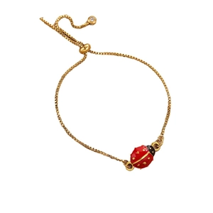Verstellbares goldenes Box-Chain-Armband mit Marienkäfer-Anhänger und Zirkon