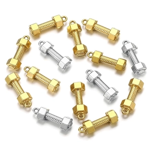 Mix of gold and silver dumbbell pendants for DIY jewelry with textured grip detail