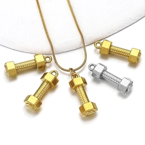 Polished stainless steel dumbbell pendant necklaces in gold and silver finish with chain