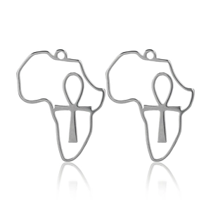 Silver stainless steel Africa map pendant with Ankh symbol and polished mirror finish
