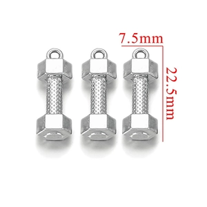 Detailed macro view showing the anti-slip texture and dimensions of the dumbbell pendant