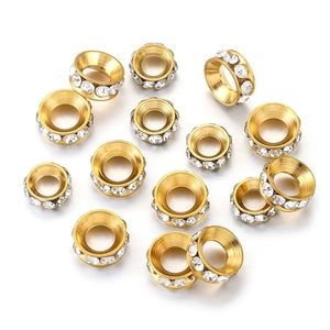Macro de cuentas espaciadoras doradas con pedrería para creación de joyas DIY