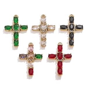 Set of five elegant 18K gold plated stainless steel cross pendants with oval gemstones