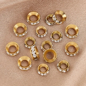 Cuentas espaciadoras doradas de acero inoxidable con cristales para joyería de bricolaje