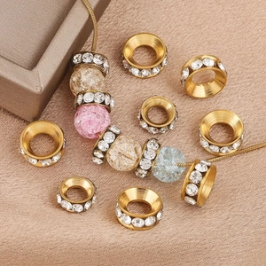 Cuentas espaciadoras de acero inoxidable dorado con diamantes para bisutería artesanal