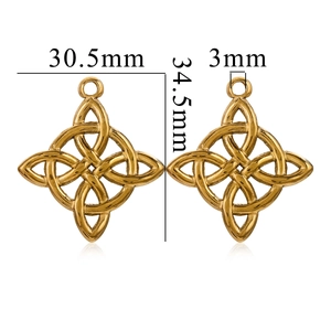 Colgantes de Nudo de Bruja en acero inoxidable dorado, medidas 30,5 mm x 34,5 mm