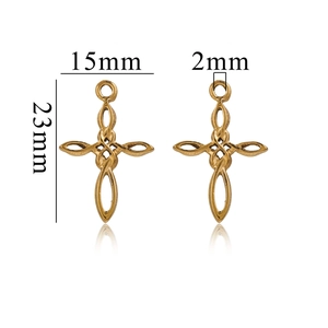 Colgantes de cruz de nudo celta dorado con dimensiones de 15mm de ancho y 23mm de alto
