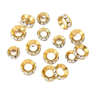 Cuentas espaciadoras doradas de acero inoxidable con cristales para creación de joyas