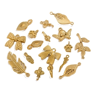 Lot de breloques DIY en acier inoxydable doré avec papillon, feuille et ange