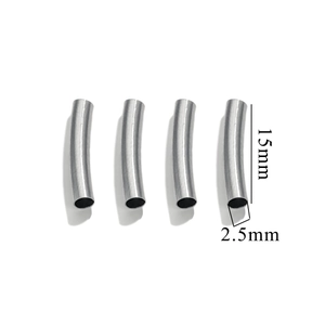 Polished stainless steel curved tube beads for jewelry making measuring 15mm by 2.5mm