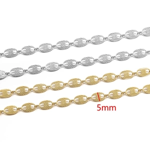 5mm flat pig nose chain in gold and silver stainless steel for DIY jewelry making