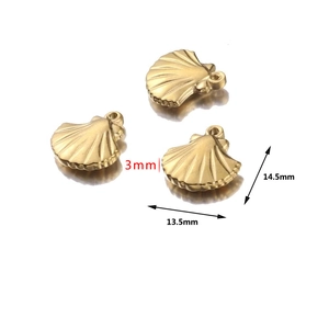 Trois pendentifs coquillages dorés en acier inoxydable de 13,5x14,5 mm avec texture