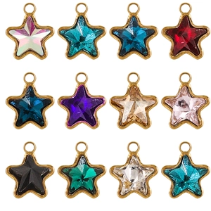 Set di 12 ciondoli a stella in acciaio inossidabile con cristalli colorati per gioielli fai da te