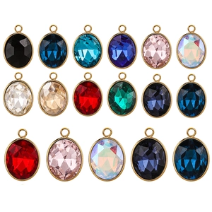Faceted Oval Rhinestone Pendant Gold Plated Stainless Steel Frame Crystal Glass Gemstone Charms For DIY Necklace Earrings Making