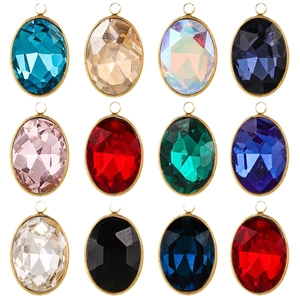 Oval faceted crystal pendants with gold bezel for DIY jewelry making in 12 assorted colors