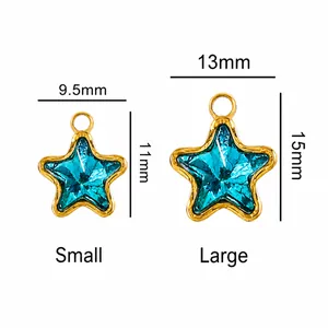 Pendenti a stella in cristallo verde acqua in taglie piccole e grandi con bordi oro