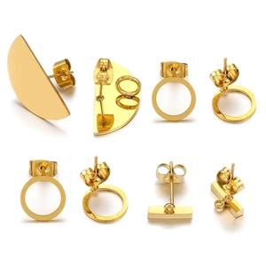Goldenes Edelstahl Ohrstecker Set mit geometrischen Oval- und Fächer-Designs