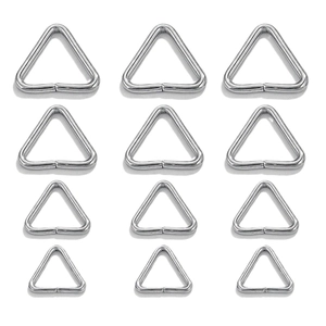 Polished stainless steel triangular jump rings in various sizes for DIY luggage hardware