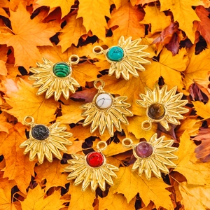 Bohemian sun flower pendants with natural stones and gold-plated finish for DIY jewelry