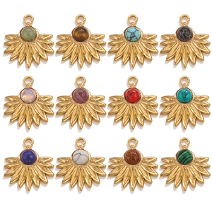 Set of 12 sunburst natural stone pendants in gold settings for DIY jewelry making