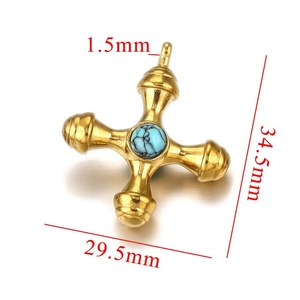 Pendaglio croce vintage in acciaio inossidabile placcato oro 18k con turchese