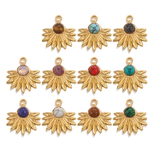 Bohemian sunflower natural stone pendants with gold metal settings for DIY jewelry making