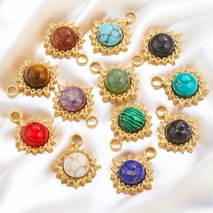 Sun Pendant Stainless Steel Natural Stone 18K Gold Plated DIY Accessory For Women Vintage Sun Pendant Only (Without Chain)