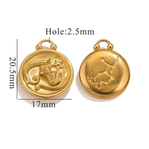 Λεπτομέρεια μενταγιόν Λέων από ατσάλι 18K χρυσό με διαστάσεις μπροστινής και πίσω όψης