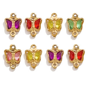 Golden stainless steel butterfly pendants with colorful crystal wings for DIY jewelry making
