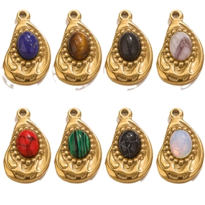 Set de 8 colgantes de acero inoxidable con piedras naturales para creación de joyería