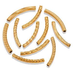 Stainless Steel 18K Gold Plated Curved Tube Beads Embossed Textured Spacer Tube For DIY Jewelry Making Findings Accessories