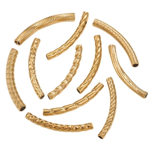 10-piece set of 18K gold plated embossed curved tube beads for DIY jewelry making