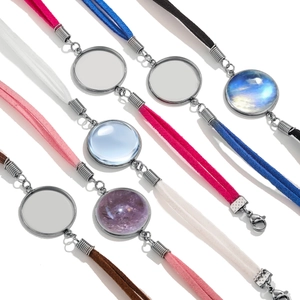 Bunte Veloursleder-Halsketten mit 20mm runden Edelstahl-Anhänger-Fassungen für DIY-Schmuck