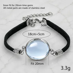 DIY black velvet cord necklace with 20mm stainless steel round bezel tray for jewelry