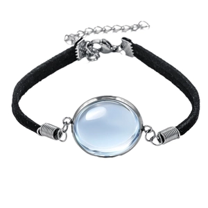 Schwarzes Samtkordel-Armband mit 20mm blauem Edelstein und Edelstahl-Tablett-Basis