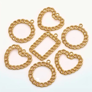 Detailed set of 7 gold stainless steel geometric chain-style links for DIY jewelry